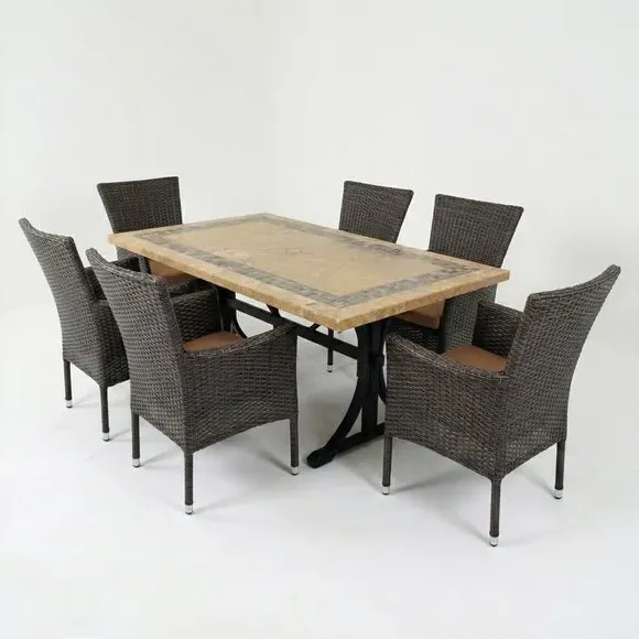 6-Seat Dining Set with Parasol Hole - Brown alternate view