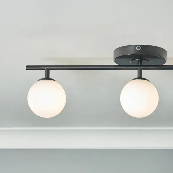 Toronto 3-Light Bathroom Ceiling Light - Black, Metal & Glass alternate view