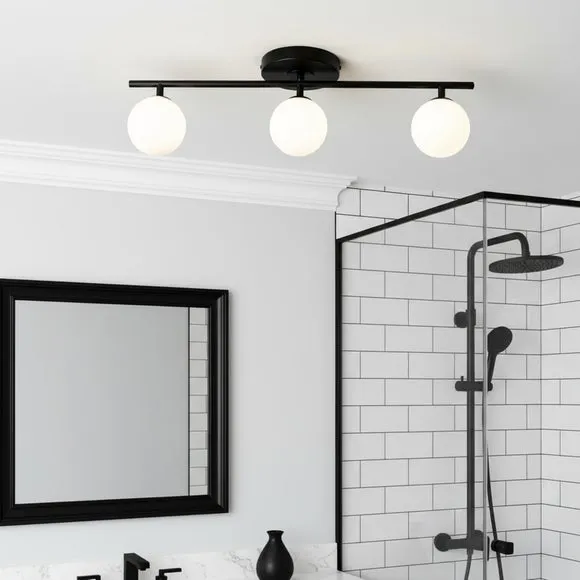 Toronto 3-Light Bathroom Ceiling Light - Black, Metal & Glass product