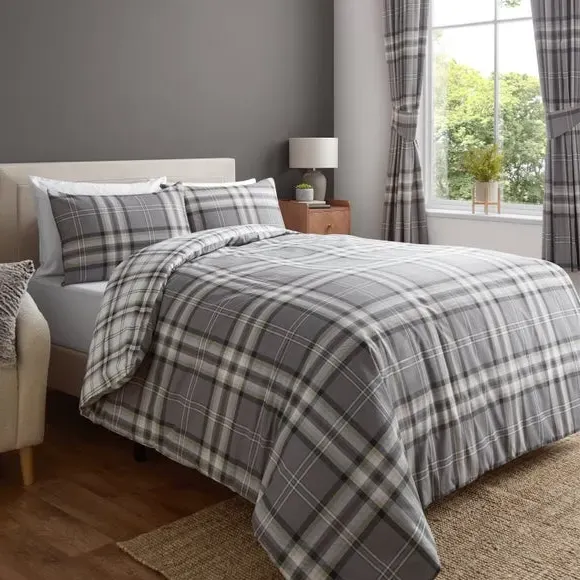 Kelso Check Duvet Cover & Pillowcase Set - Grey alternate view