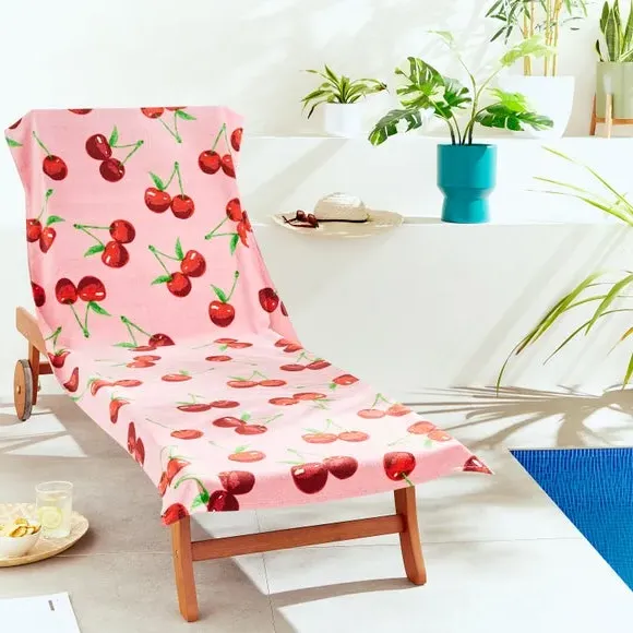 Cherries Sun Lounger Beach Towel - Pink, Cotton product