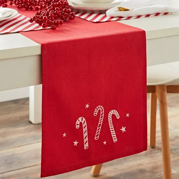Christmas Candy Cane Table Runner - Red, Cotton alternate view