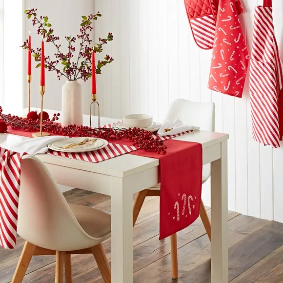 Christmas Candy Cane Table Runner - Red, Cotton product