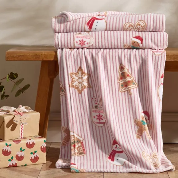 Christmas Gingerbread Stripe Throw Blanket - Natural, Fleece product