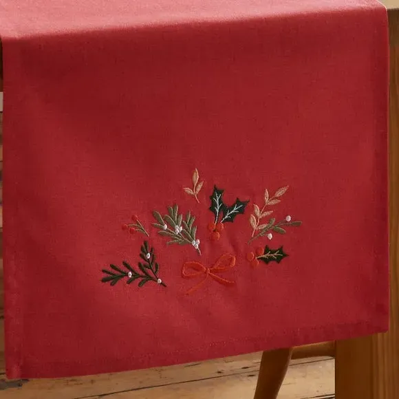 Christmas Holly Stripe Table Runner - Cream, Cotton alternate view