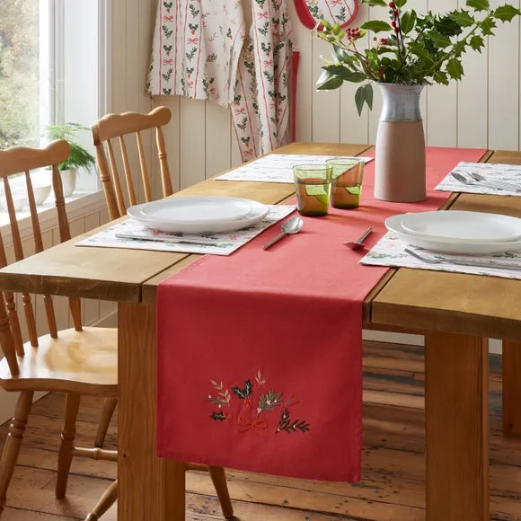 Christmas Holly Stripe Table Runner - Cream, Cotton product