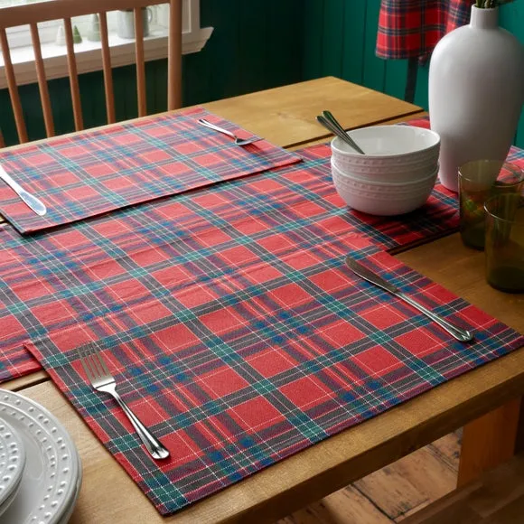 Christmas Tartan Check Placemats Pack of 4 - Red, Cotton product