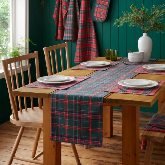 Christmas Tartan Check Table Runner - Red, Cotton alternate view