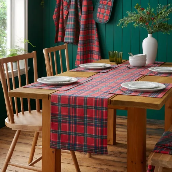 Christmas Tartan Check Table Runner - Red, Cotton product