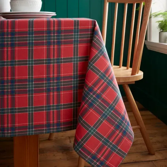 Christmas Tartan Tablecloth - Red, Cotton alternate view