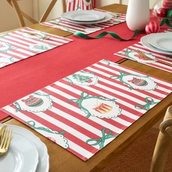 Christmas Vintage Stripe Placemats Pack of 4 - Red, Cotton product