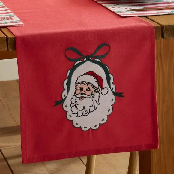 Christmas Vintage Stripe Table Runner - Red, Cotton alternate view