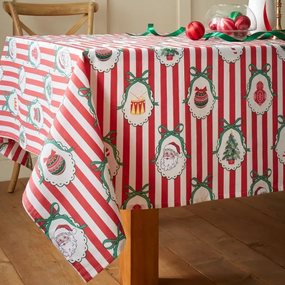 Christmas Vintage Stripe Tablecloth - Red, Cotton alternate view
