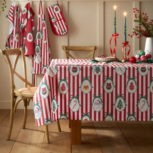 Christmas Vintage Stripe Tablecloth - Red, Cotton product