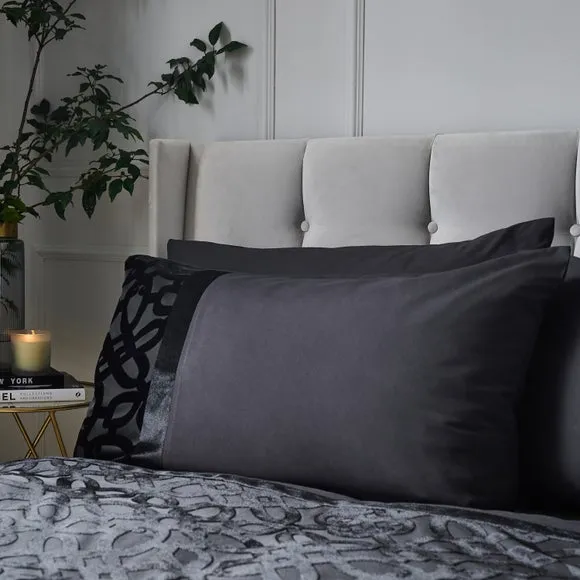 Duvet Cover Set with Lattice Detail - Black, Velvet alternate view