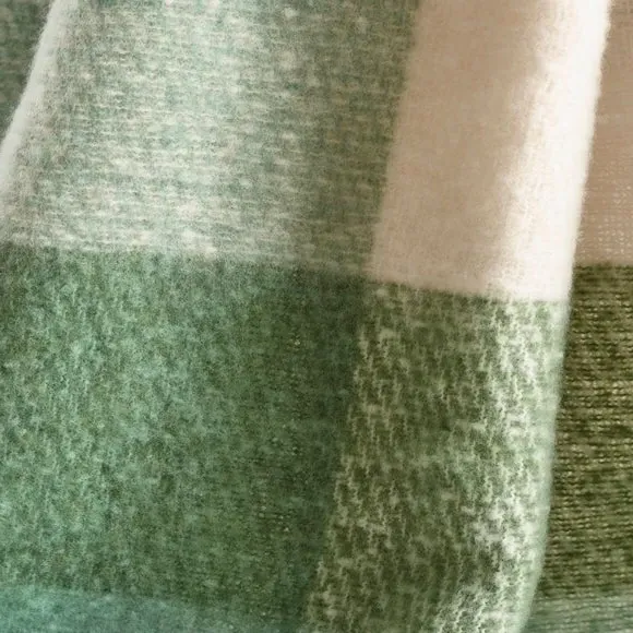 Faux Mohair Check Throw Blanket with Tassels - Green, Polyester alternate view