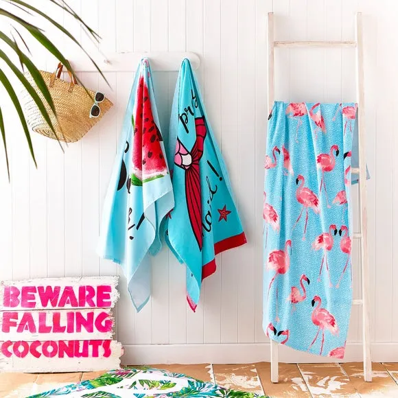 Flamingo Beach Towel - Blue, Cotton alternate view