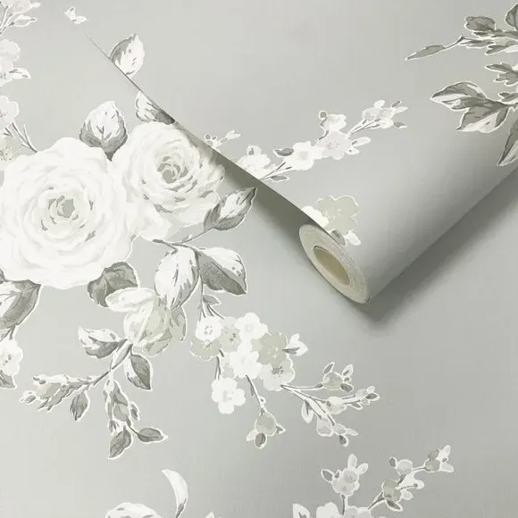 Floral Wallpaper with Matte Finish - Grey alternate view