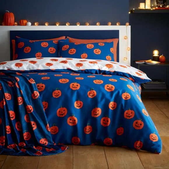 Halloween Pumpkins Throw Blanket - Navy Blue alternate view