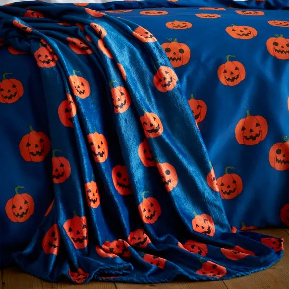 Halloween Pumpkins Throw Blanket - Navy Blue product