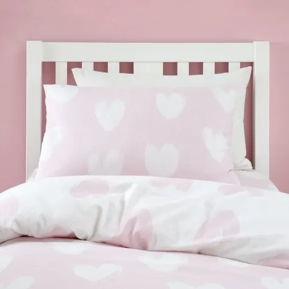 Hearts Duvet Cover & Pillowcase Set - Pink, Brushed Cotton alternate view