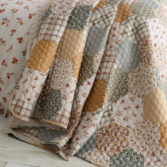 Lansfield Floral Patchwork Bedspread - Natural alternate view