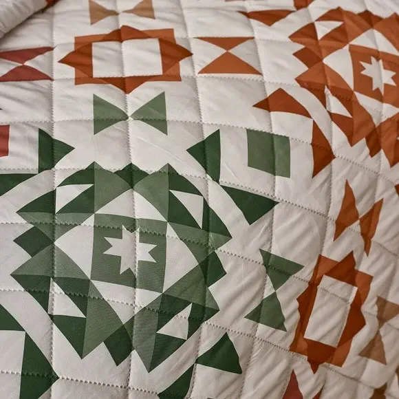 Patchwork Geometric Bedspread - Natural, Quilted alternate view