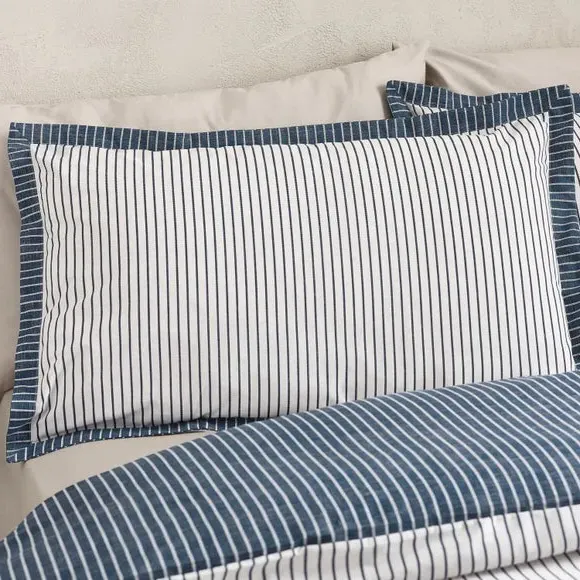 Oxford Pinstripe Duvet Cover Set - Navy Blue, Polycotton alternate view