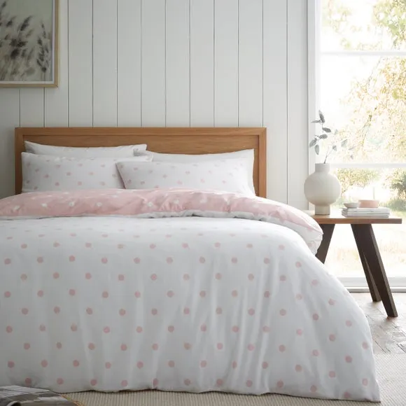 Polka Dot Duvet Cover & Pillowcase Set - Pink, Brushed Cotton alternate view
