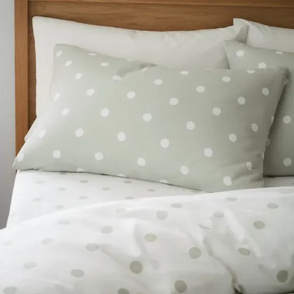 Polka Dot Duvet Cover & Pillowcase Set - Sage Green, Brushed Cotton alternate view