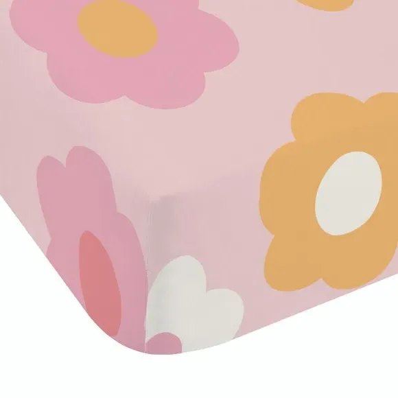 Retro Daisy Fitted Sheet - Pink, Polycotton alternate view