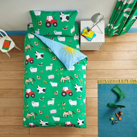 Farmyard Animals Reversible Duvet Cover & Pillowcase Set - Blue alternate view