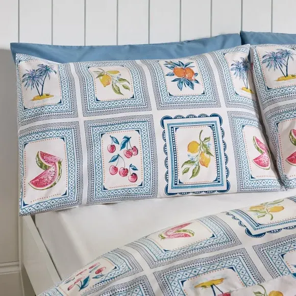 Riviera Tiles Reversible Duvet Cover Set - Blue, Polycotton alternate view