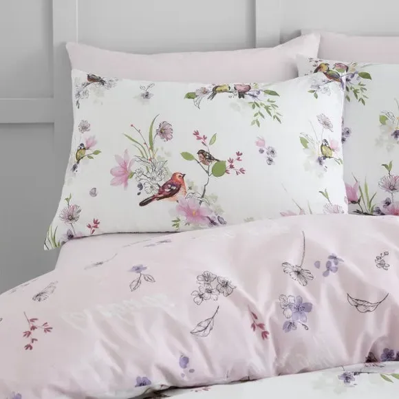 Songbird Reversible Duvet Cover & Pillowcase Set - Blush Pink alternate view