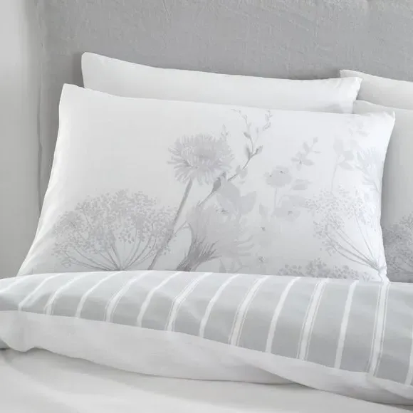 Reversible Duvet Cover Set - Light Grey, Cotton alternate view