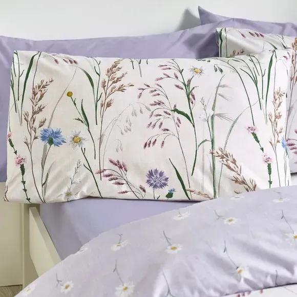 Grasmere Floral Reversible Duvet Cover & Pillowcase Set - Pale Lilac, Polycotton alternate view