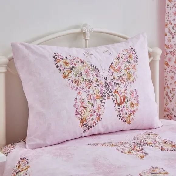 Enchanted Butterfly Reversible Duvet Cover Set - Pink, Polycotton alternate view