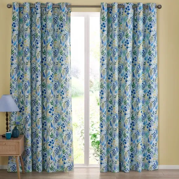 Tilly Floral Reversible Eyelet Curtains - Teal Blue, Polycotton alternate view
