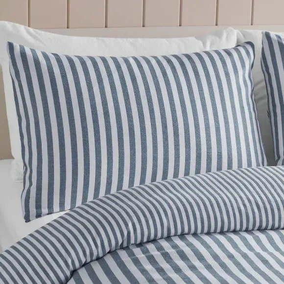 Stripe Reversible Duvet Cover & Pillowcase Set - Blue, Brushed Cotton alternate view