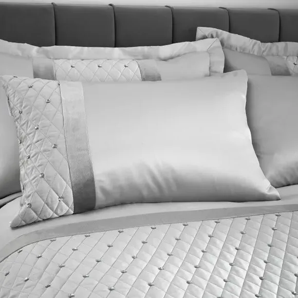 Sequin Duvet Cover and Pillowcase Set - Silver, Polycotton alternate view