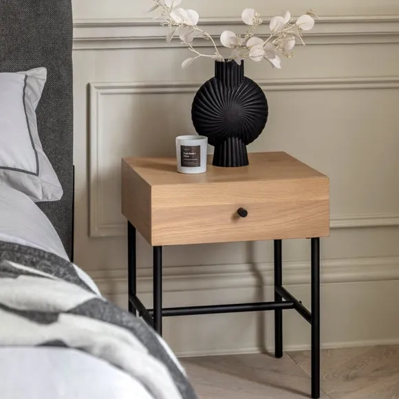 Aubourn 1 Drawer Bedside Table - Natural, Oak Veneer alternate view