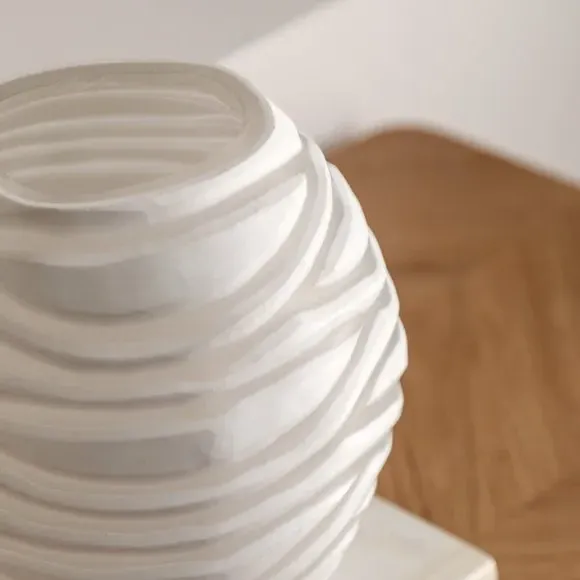 Andorra Hand Blown Carved Glass Vase - White alternate view