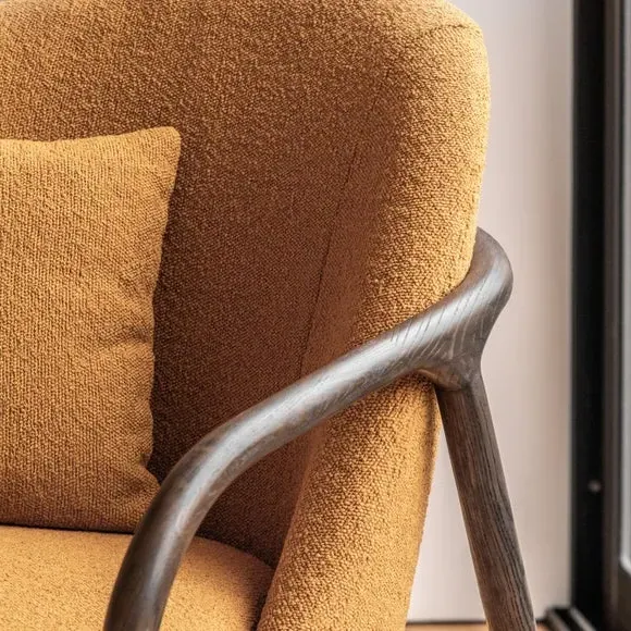Aurora Fabric Wooden Arm Accent Chair - Ochre alternate view
