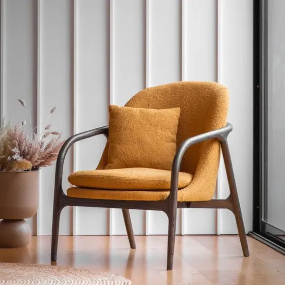 Aurora Fabric Wooden Arm Accent Chair - Ochre product