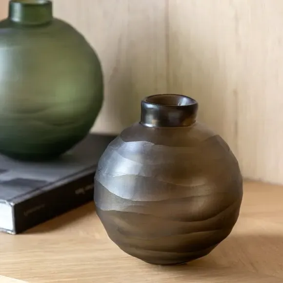Bevelled Glass Globe Vase - Grey, Glass product