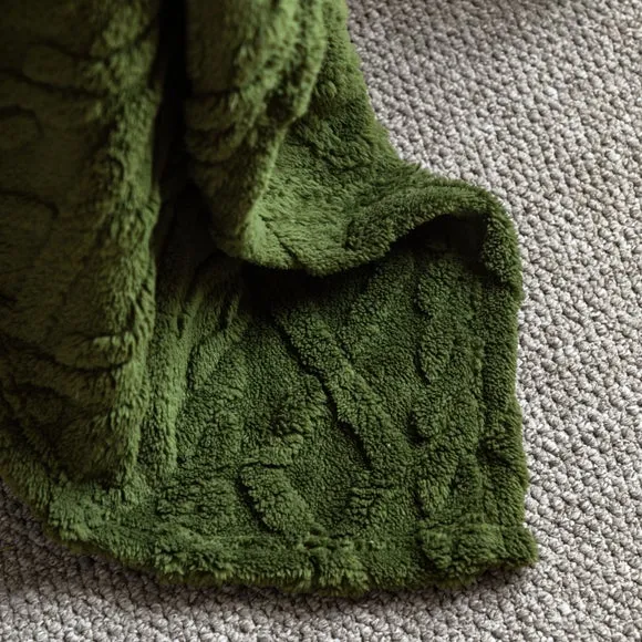 Cable Stitched Throw Blanket - Green, Fleece alternate view
