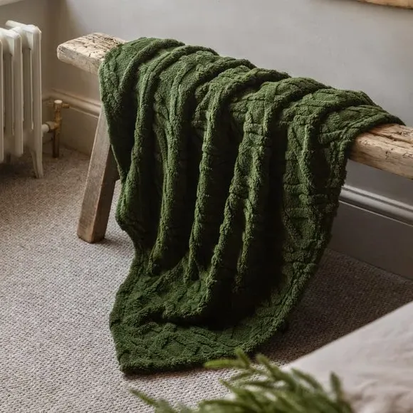 Cable Stitched Throw Blanket - Green, Fleece product