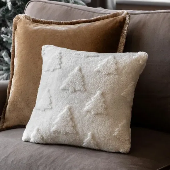 Christmas Tree Embossed Sherpa Square Cushion - Cream product