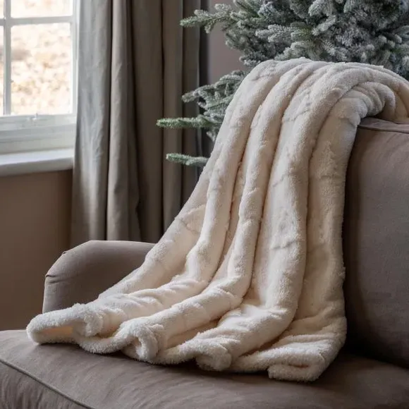 Christmas Tree Embossed Sherpa Throw Blanket - Cream product