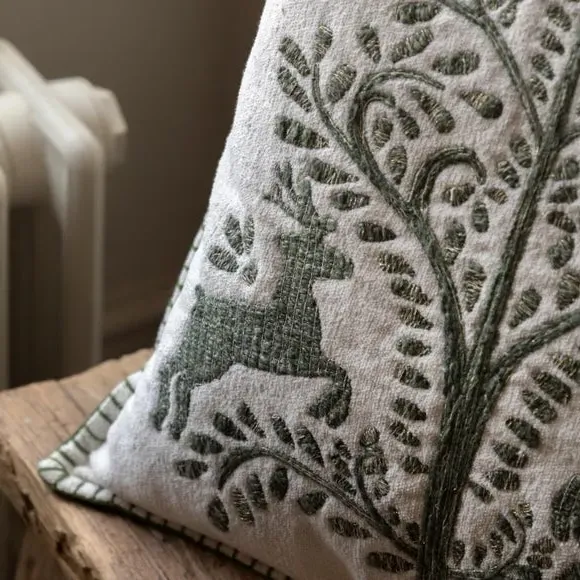 Christmas Tree & Leaping Deer Square Cushion - Green alternate view